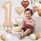 Biapian 40 Inch Light Brown Number 1 Balloon, Caramel Large Number One Balloon Digital With Cream Foil Heart Balloon For 1St Bir