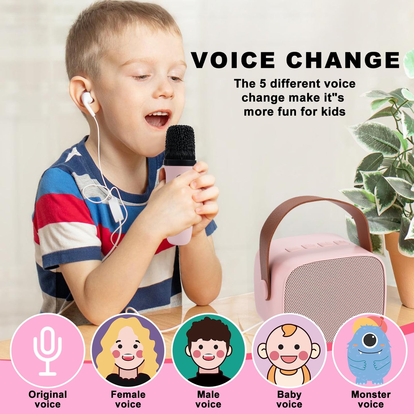 Kidsfaves Mini Karaoke Machine For Kids Adults,With 2 Wireless Microphones & Light- Bluetooth Portable Speaker Birthday Gifts Fo