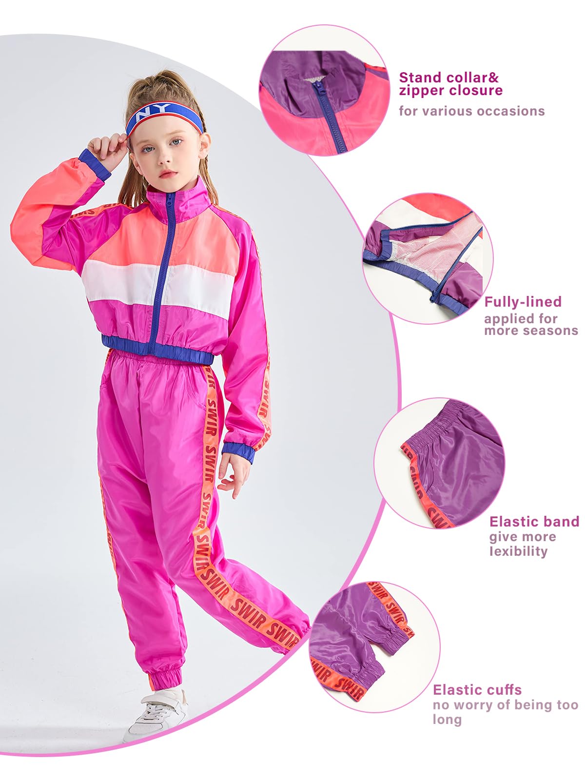 Lolanta Girls Street Dance Clothing Set, Hip Hop Modern Jazz Team Performance Costume, Girls Dance Wear Sets (Rose Red, 7-8)
