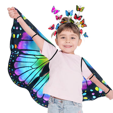 Irolwin Double Sided Kids-Butterfly-Wings For Toddler-Girls Fairy Dress Up Costume Butterfly Cape Headband Halloween Gifts