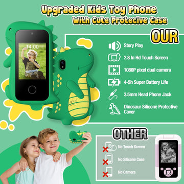 Kids Smart Phone, Birthday Gifts Toys for Boys Ages 3-12 Years Old, Touchscreen HD Dual Camera Cell Phone Dinosaur Toddler Play