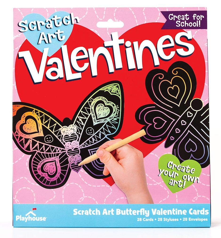 Playhouse Scratch Art Butterfly 28 Card Super Valentine Exchange Pack for Kids