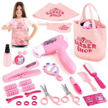Sanlebi Hair Salon Toys For Girls, 25 Pcs Pretend Play Hair Styling Toy Set For Kids 3-6 With Hair Dryer, Barber Scissors And St