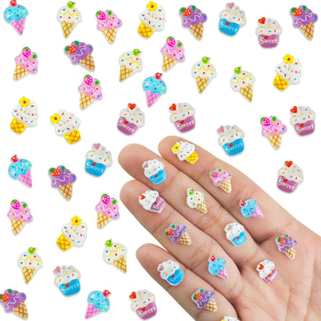 WOZADU 100 PCS Mini Resin Ice Cream Figures for Crafts Tiny Resin Food Miniature Things for Dollhouse Fairy Garden Micro Landscaping Decoration Cake Toppers Decor
