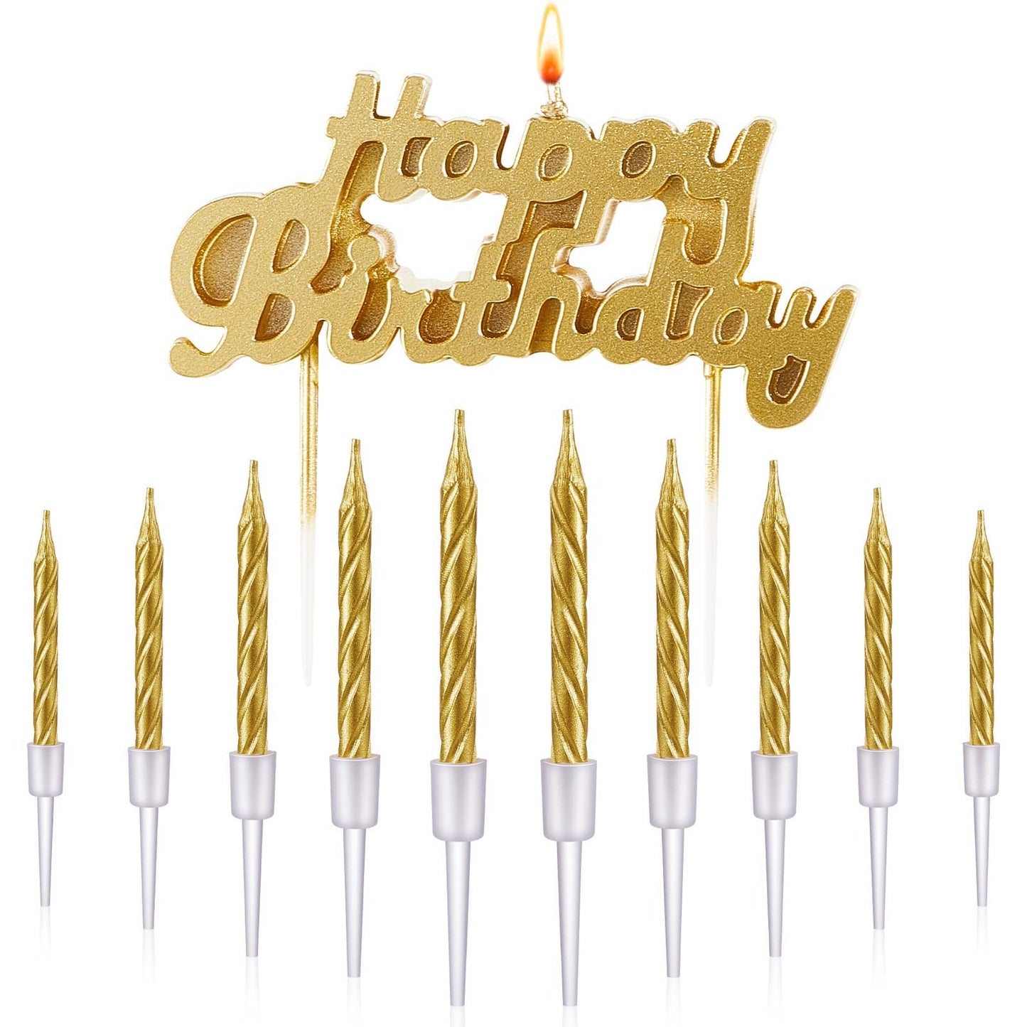 MTLEE Happy Birthday Candles Letter Cake Topper with 10 Pcs 2.95 Inch Short Thin Spiral Candles for Cake Topper Birthday Decorat