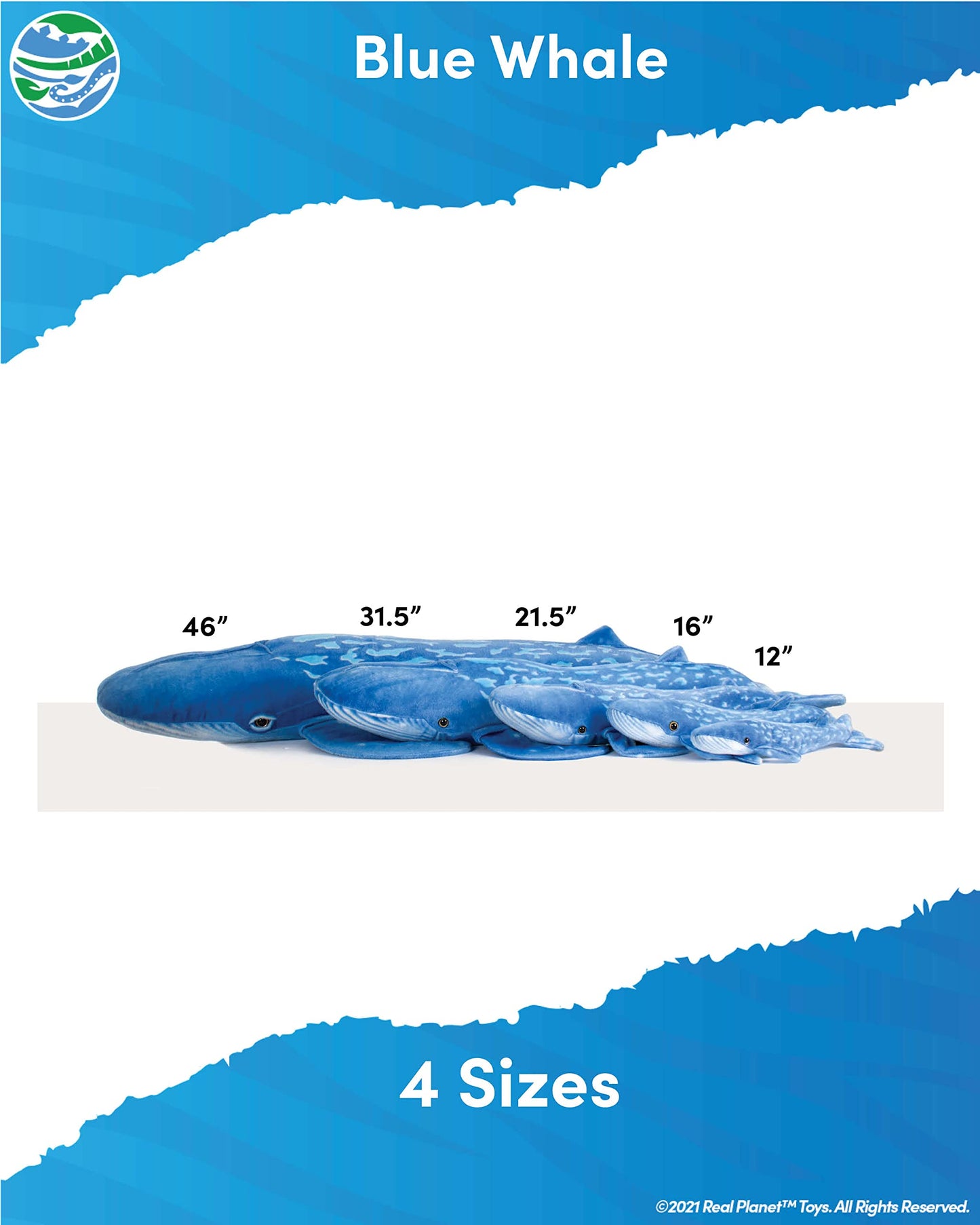 Real Planet Blue Whale Blue 46 Inch Realistic Soft Plush