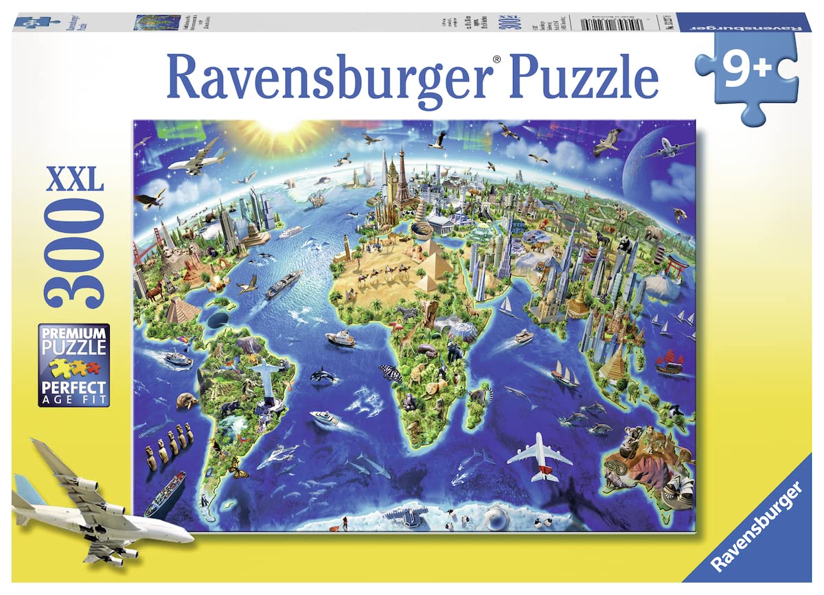 Ravensburger 300-Piece World Landmarks Map Jigsaw Puzzle for Kids | Educational, Multicolor, FSC Certified Cardboard