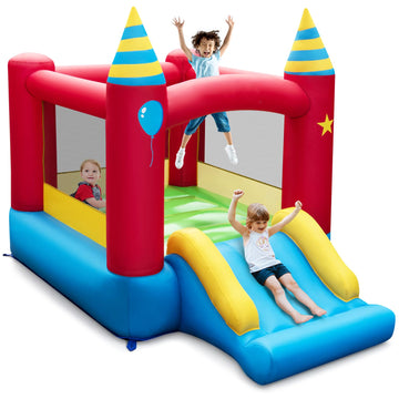 Honey Joy Inflatable Bounce House, Jumping Castle With Slide, Oxford Carrying Bag, Basketball Rim, Air Bouncer For Kids Indoor O