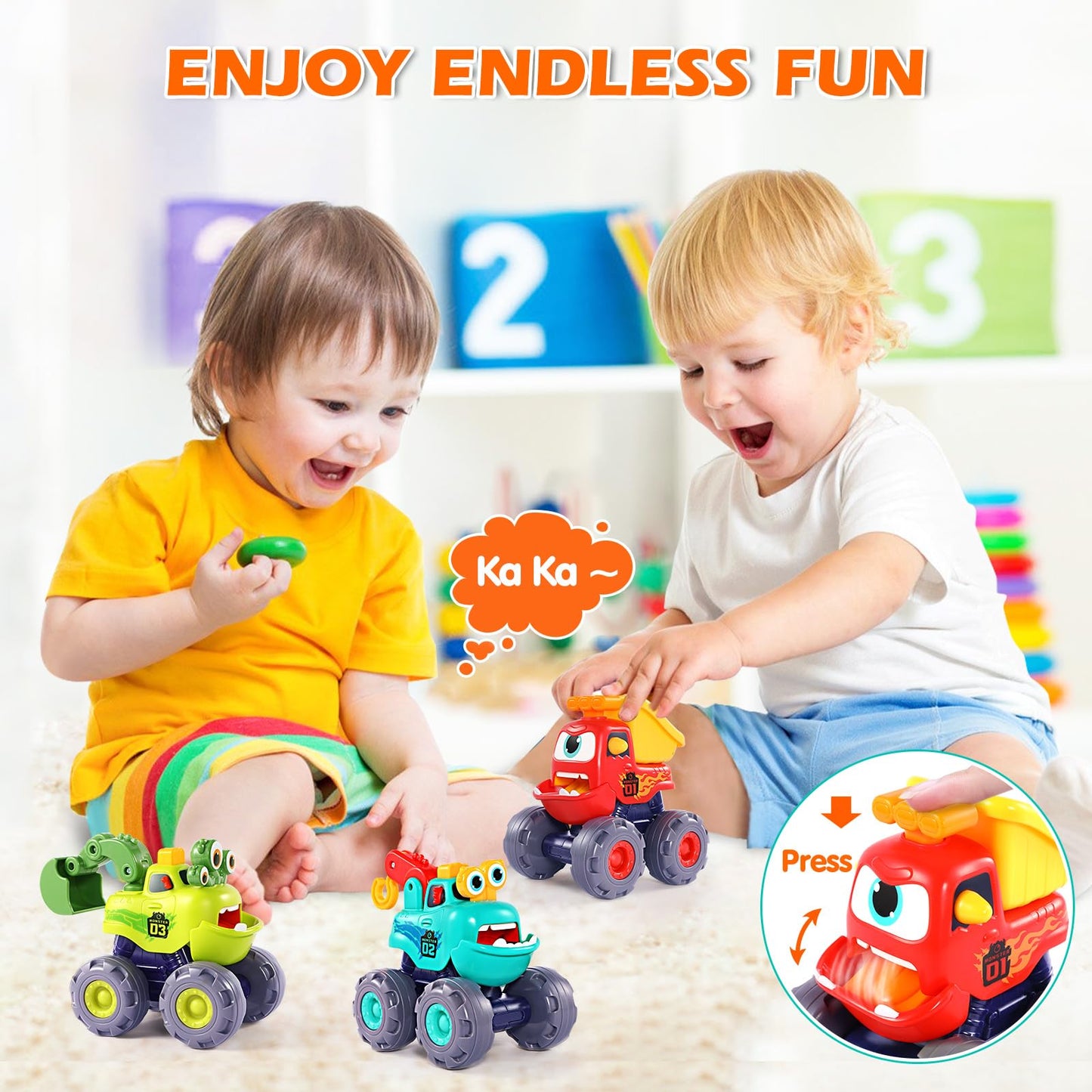 OCATO Monster Truck Toys for 1 2 3 Year Old Boy Birthday Gift, Construction Toys Pull Back Cars for Toddlers 1-3, Baby Boy Toys