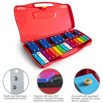 Musicube Professional Glockenspiel For Kids & Adults 25-Note Well-Tuned Xylophone For Baby Toddler Orff Percussion Instrument Educational Musical Toys For Boys Girls Aged 3+ Gift Choice (G5-G7)