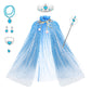 Fedio Princess Cape Set 7 Pieces Girls Princess Cloak With Tiara Crown, Wand For Little Girls Dress Up (Blue)