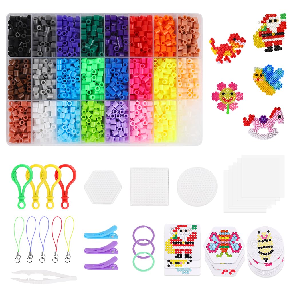 Patpat 4300Pcs 5Mm Fuse Beads Kit, Diy Craft Kits 24 Colors Iron-On Melty Perler Beads Set With Pegboards, Ironing Paper & Chain