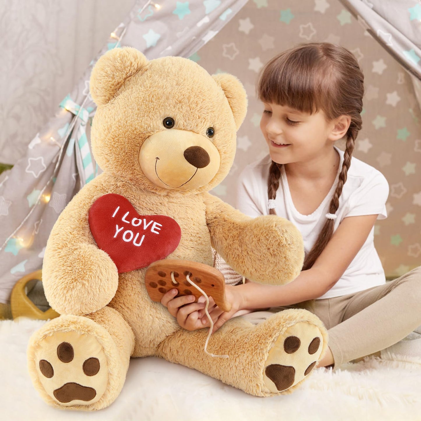 Maogolan Big Teddy Bear Stuffed Animal, Soft And Cuddly Giant Teddy Bear Plush With I Love You Red Heart,Valentines Gift For Kids,Girlfriend,Boyfriend,Lover,36 Inches