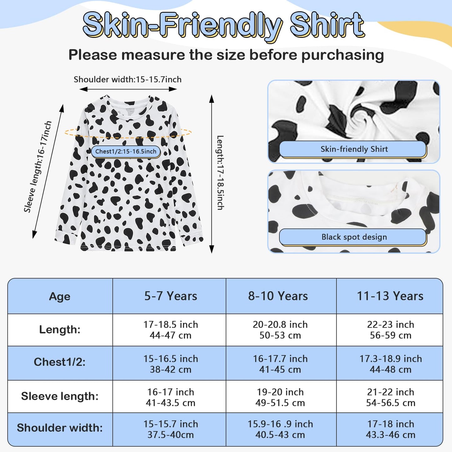 COSPELEY 101 Dalmatian Costume for Kids, Girls Shirt Outfit Ears Headband Socks Accessories for 101st Day Of School (Middle(8-10