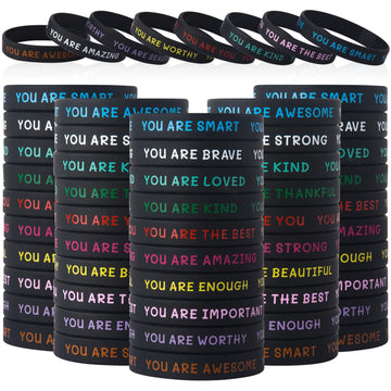 100 Pieces Motivational Wristbands Bulk for Student Colored Inspirational Rubber Bands Students Inspirational Bracelets Teacher