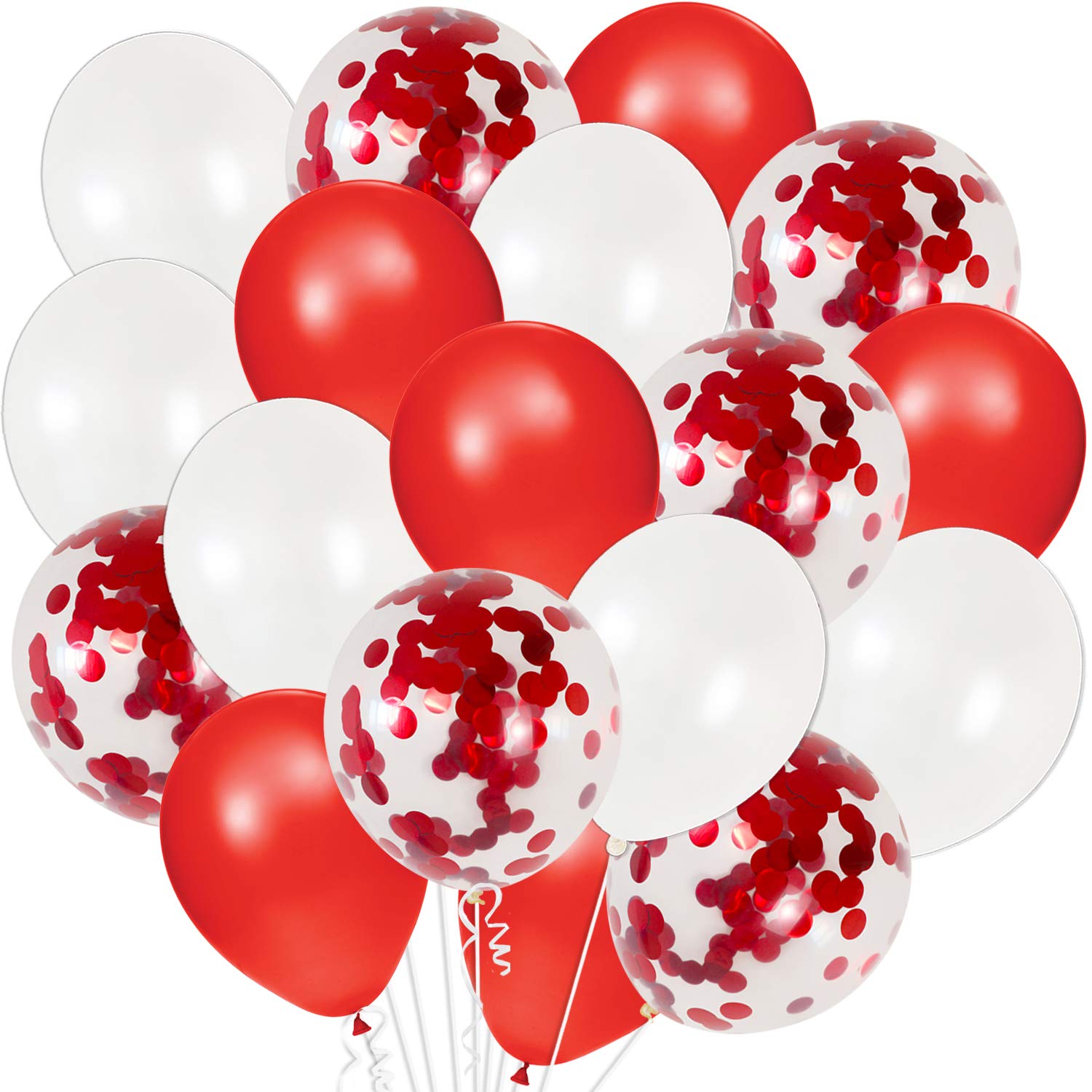 KatchOn, Valentines Day Balloons Red and White - 12 Inch, Pack of 40 | Red and White Balloons, Red White Confetti Balloons for V