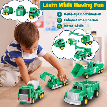 Laradola Toys For 3 4 5 6 7 8 Year Old - Transform Robot Kids Toys Cars | Stem Building Toddler For Ages 4-8 | 5 In 1 Constructi