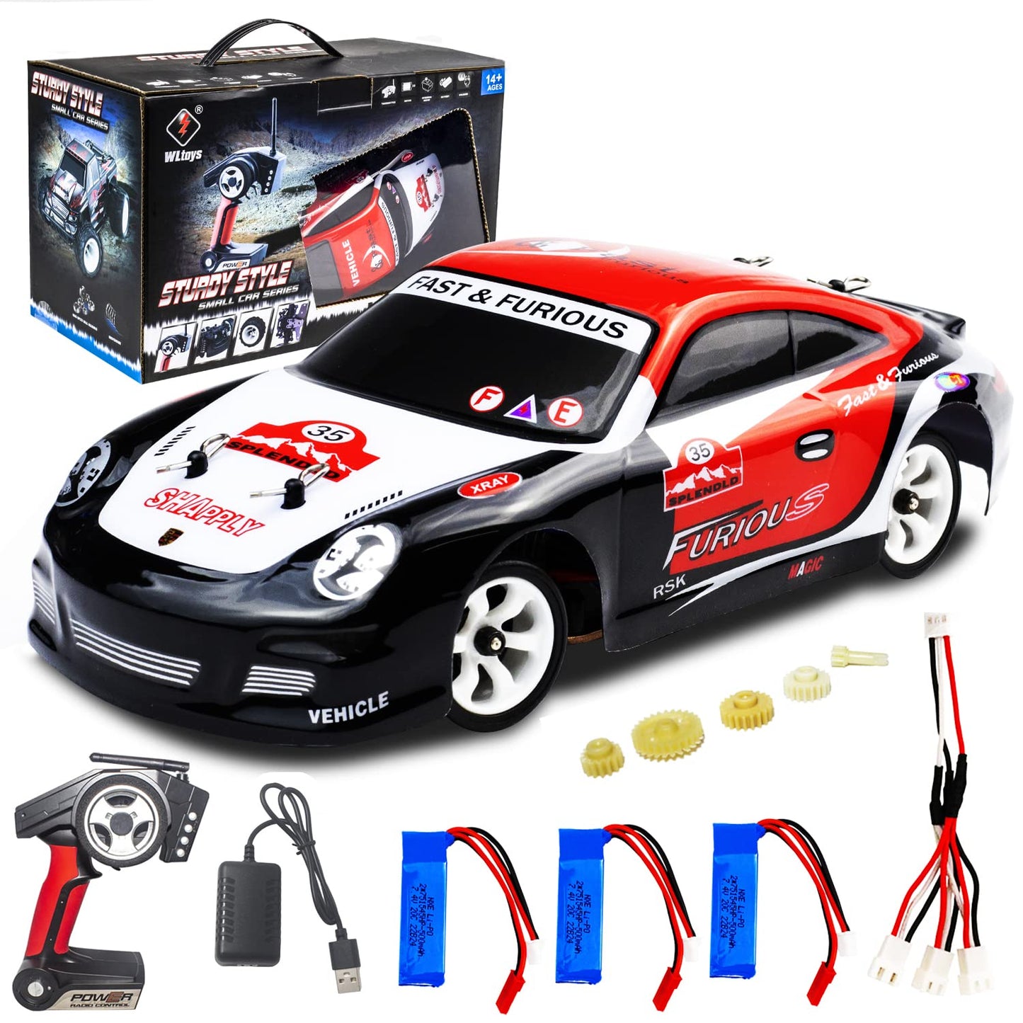 Leoso Wltoys K969 Rc Car, Upgraded 500Mah Battery X 3, 1/28 Scale 4Wd 30Km/H High Speed Rc Racing Drift Car For Kids And Adults