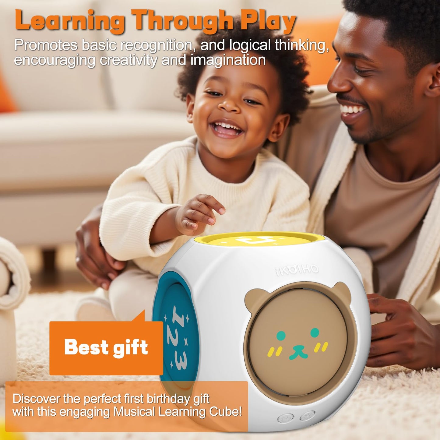 iKOIHO Bilingual Baby Musical Learning Cube - Educational Toy for 1 Year Old, Lights & Music, Ideal for 6-18 Months Infants, ABS Material
