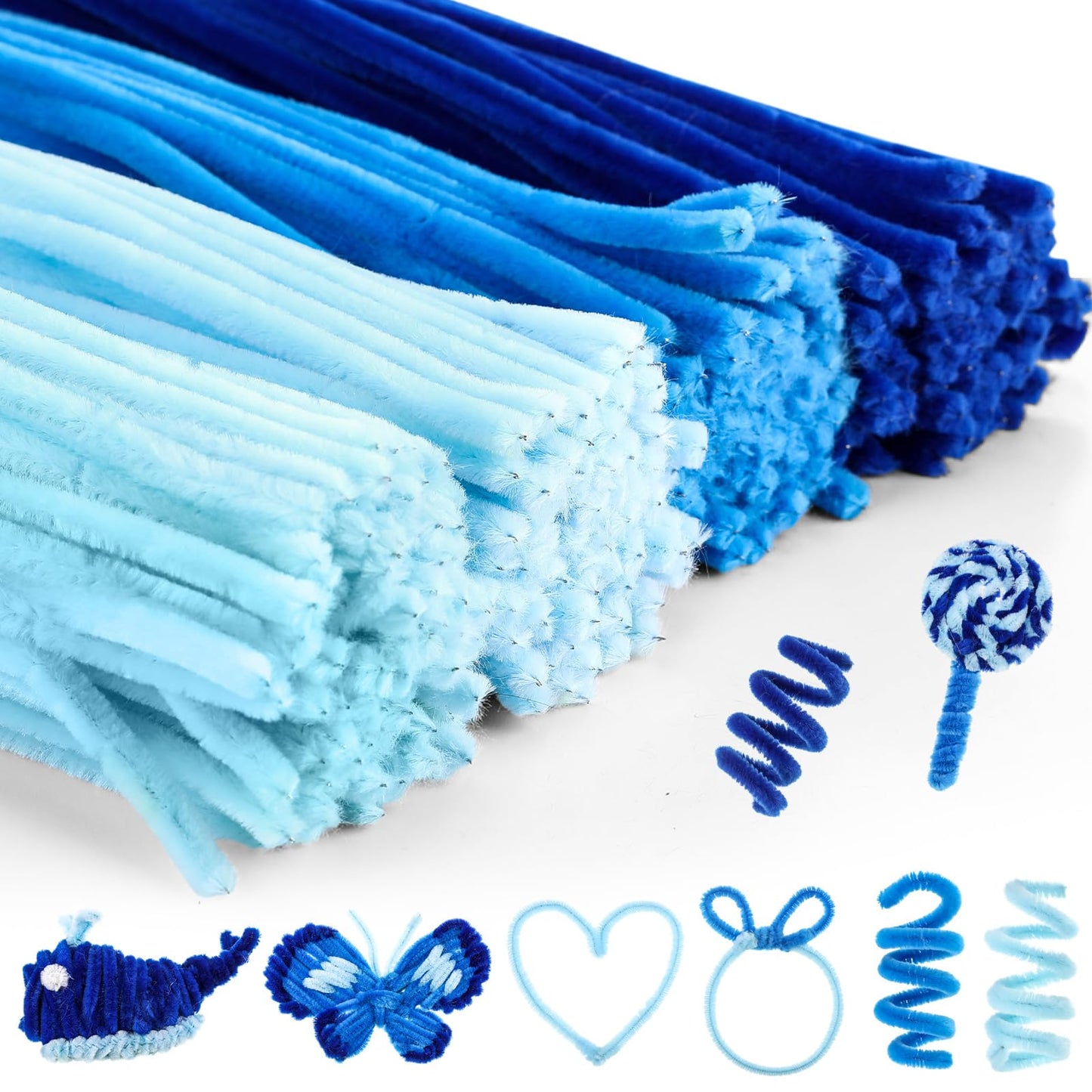 RoundFunny 400 Pcs 24 Inch Extra Long Blue Pipe Cleaners Chenille Stem Thick Fluffy Pipe Cleaners Craft Supplies for Halloween A