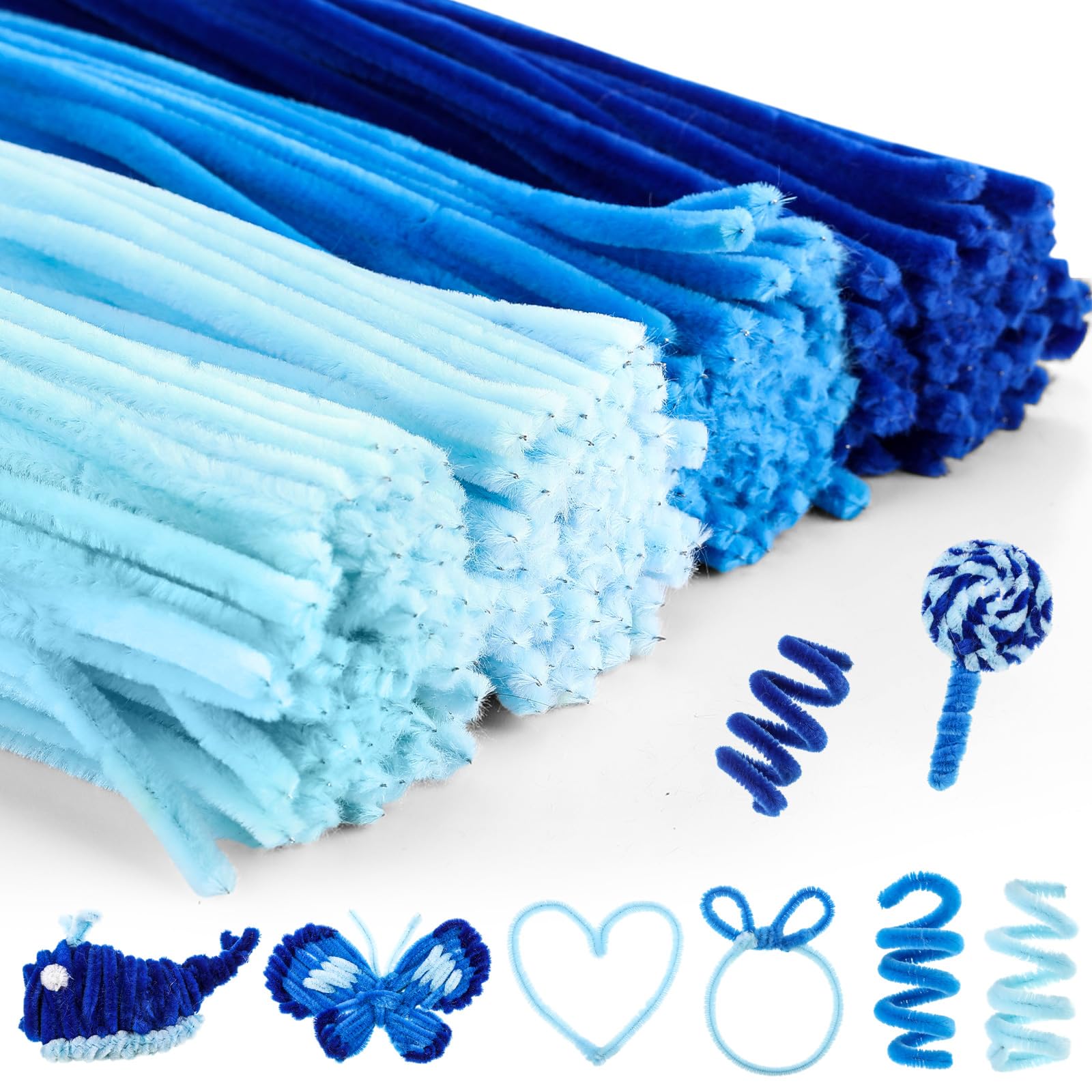 RoundFunny 400 Pcs 24 Inch Extra Long Blue Pipe Cleaners Chenille Stem Thick Fluffy Pipe Cleaners Craft Supplies for Halloween A