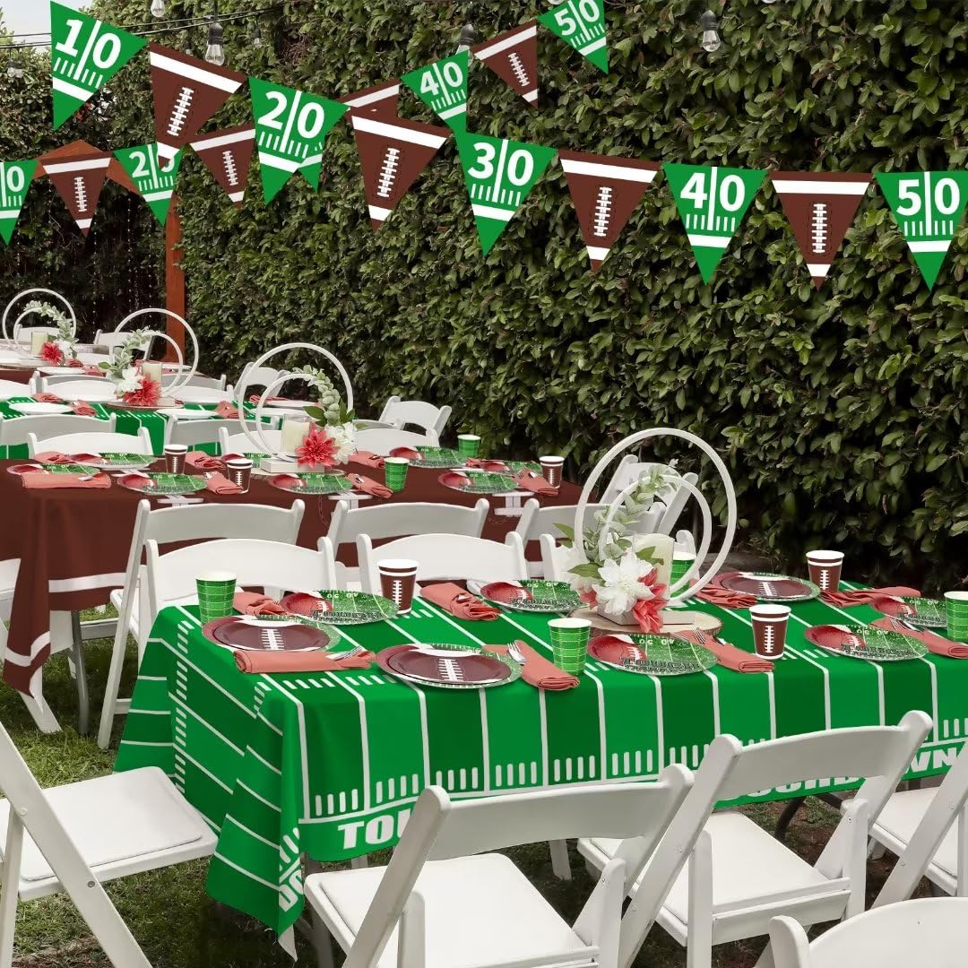 Football Party Supplies Kit Serve 24,Includes Dinner Plates, Dessert Plates, Napkins, Cups,Banner And Touchdown Tablecloth For F