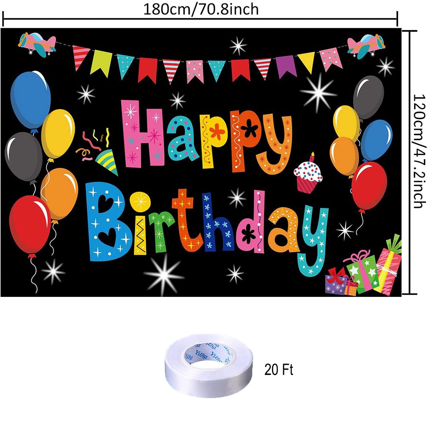 Black Balloon Birthday Paty Backdrop Black Balloon Happy Birthday Banner Black Balloon Photography Background For Home Decoratio