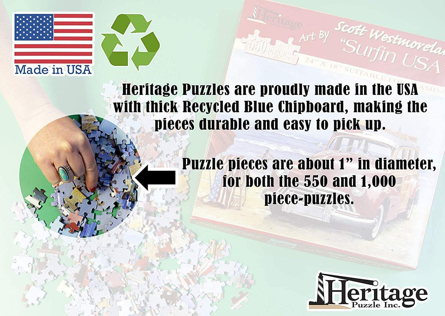 Heritage Puzzle 550 Piece Jigsaw - Lighthouses of Door County, Frameable 18"x24", Cardboard