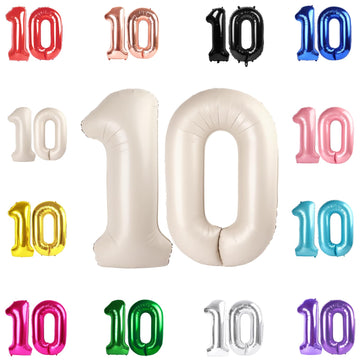 10 Balloon Number, Cream White Number 10Th Birthday Balloons 40 Inch, 10 Years Old Cream White Birthday Decorations For Boys Gir