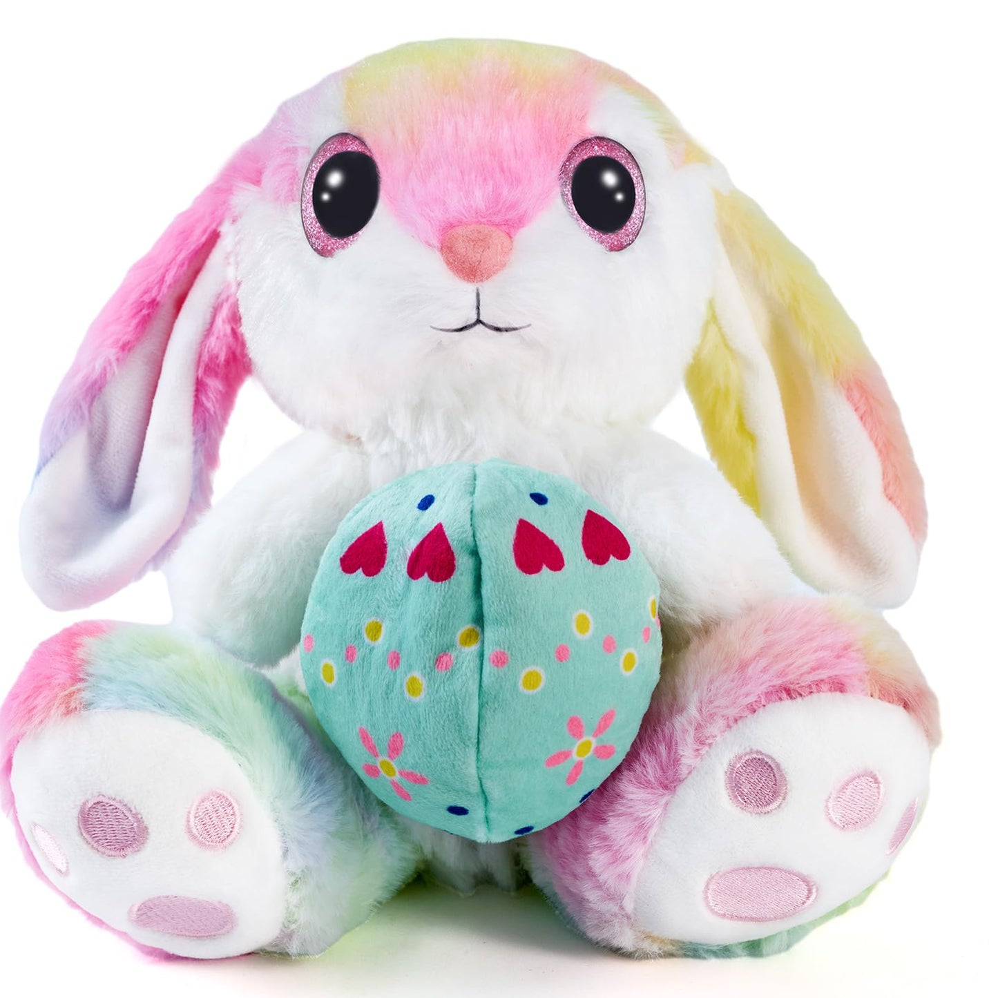 Nleio Easter Stuffed Bunny With Egg(Reversible), 8.5'' Plush Rabbit With Floppy Ears, Huggable & Washable Easter Stuffed Animals