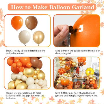 Fall Party Decoration Balloon Arch Kit, Orange Burgundy Brown Beige White Balloons With Maple Leaves Pumpkin Foil Balloons Garla