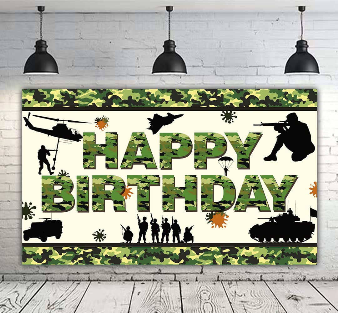 6 X 3.6Ft Camouflage Happy Birthday Banner Camouflage Birthday Party Backdrop Army Solider Military Camo Birthday Party Decorati