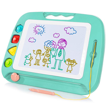 Sgile Large Magnetic Drawing Board - 4 Colors 16×13In Doodle Pad With 4 Stamps For Toddlers, Learning Toy Board Etch Sketch Gift For 36+ Month Kids Girls Boys, Green