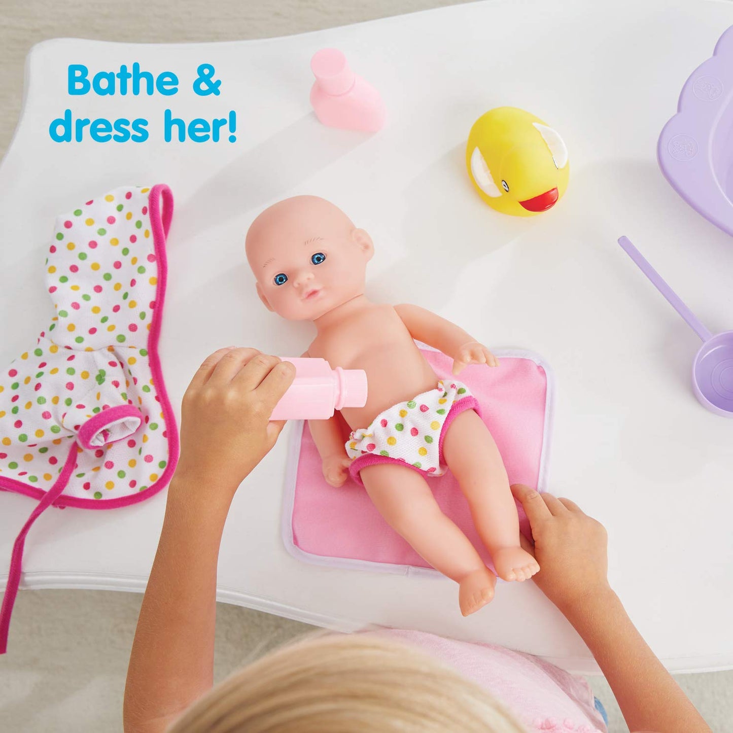 Kidoozie Bathtime Baby Doll Set, 12-Inch Rubber Doll with Bath Tub & Accessories, Pretend Play for Kids Ages 3+ (Model G02566)