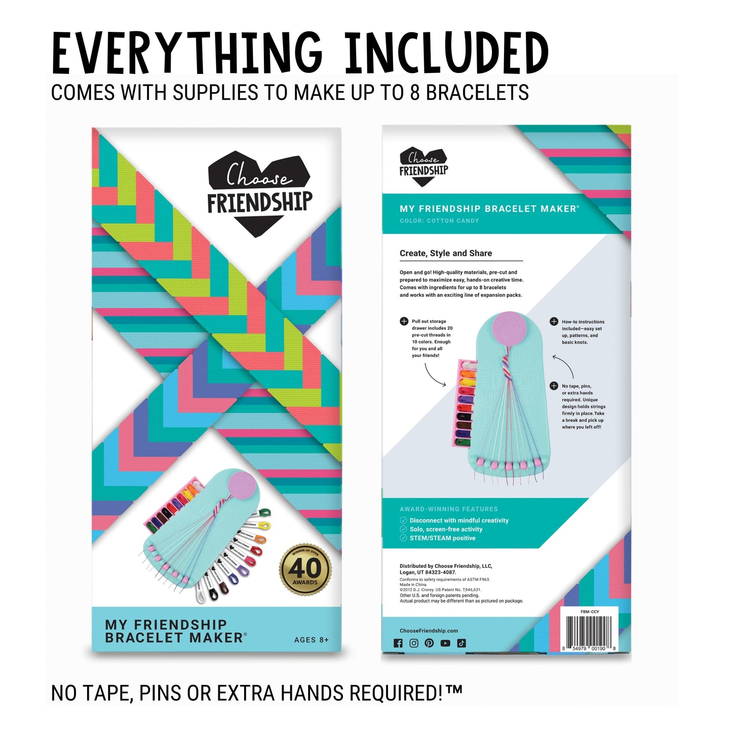 Choose Friendship, My Friendship Bracelet Maker®, An American Original | 20 Pre-Cut Threads - Makes Up To 8 Bracelets | Craft Kit, Kids Jewelry-Making Kit, Gifts For Girls 8-12