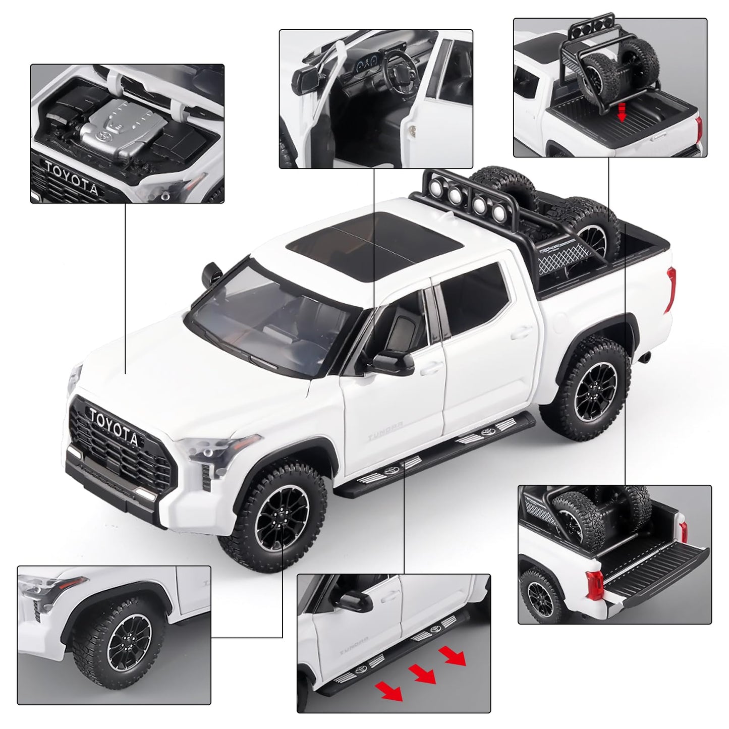 OANMYJJO Toy Trucks for Boys 1/24 Tundra Diecast Metal Model Toy Pickup Truck Pull Back Car Model with Light and Sound Toy Truck