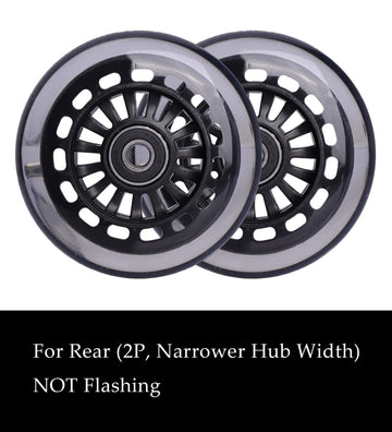 Wiggle Car Polyurethane Replacement Wheels Set (Front,2P Light Up), Swing Car Wheels Pack (Rear,2P Narrower) Upgrade For Ride-On Toys (Black)