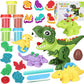 Dinosaur Color Dough Sets Toys, Dough Tool Set for Kids Aged 2-8, Dinosaur Dough Molds for Girls and Boys (20 Pcs Color Dough Ac