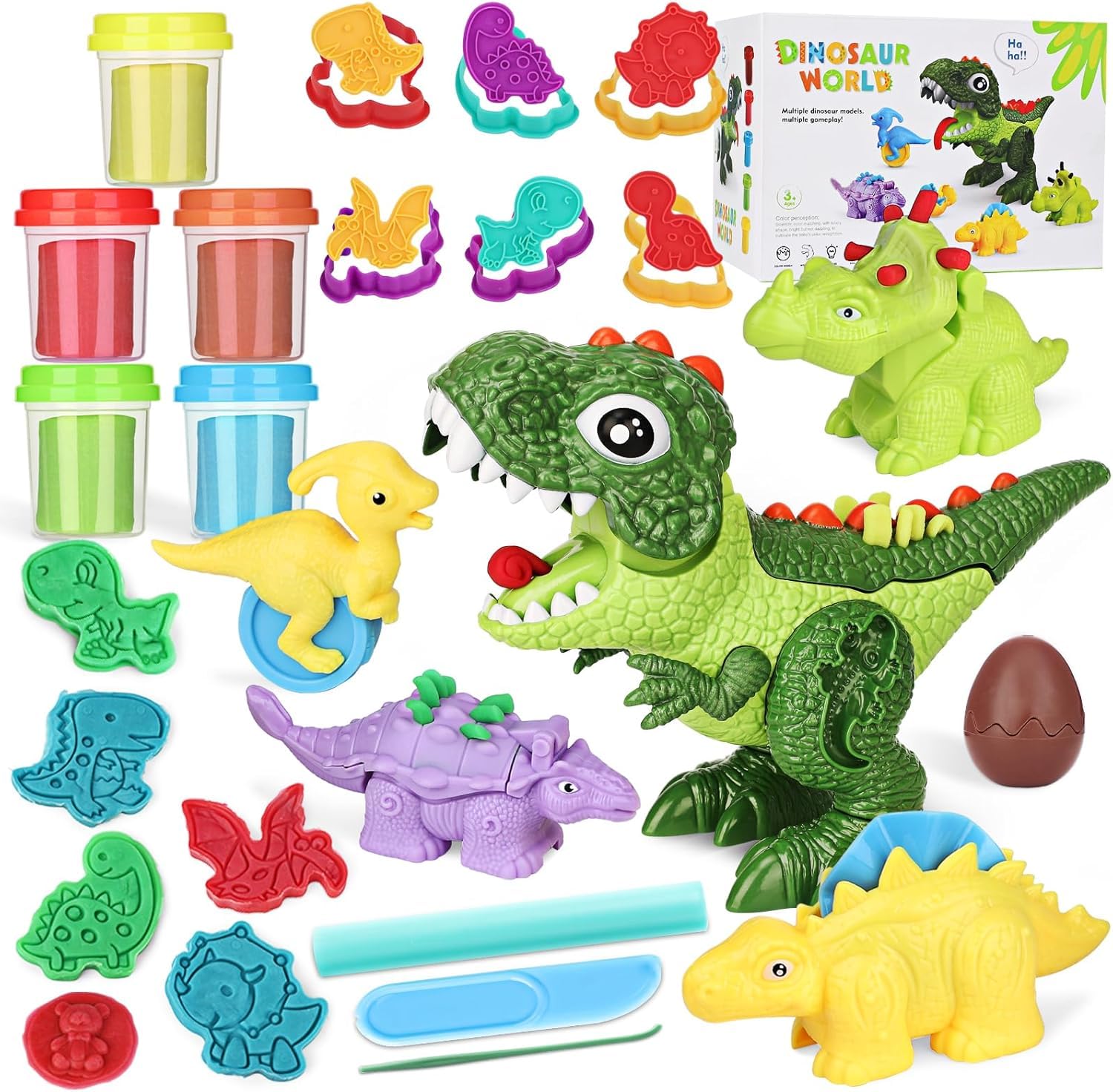 Dinosaur Color Dough Sets Toys, Dough Tool Set for Kids Aged 2-8, Dinosaur Dough Molds for Girls and Boys (20 Pcs Color Dough Ac
