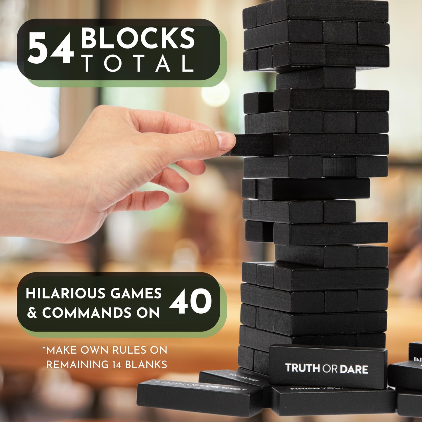 Buzzed Blocks mature-themed Drinking Game - 54 Blocks with Hilarious Commands and Games on 40 of Them | Perfect Pregame Entertaining Party Starter Game | Novelty Funny Gift (Black)