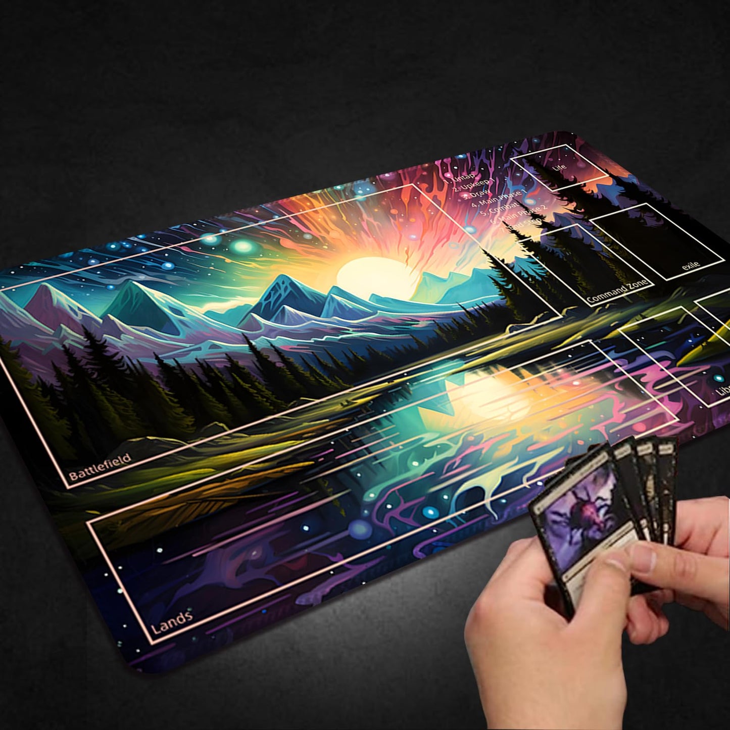 Malqiqi Playmat For Mtg, With Free Storage Bags,Game Mat 24 X 14 Inches, Tcg And Board Game Mat For Cards,Mousepad Desk Mats (With Zones,Magic Mat 10)