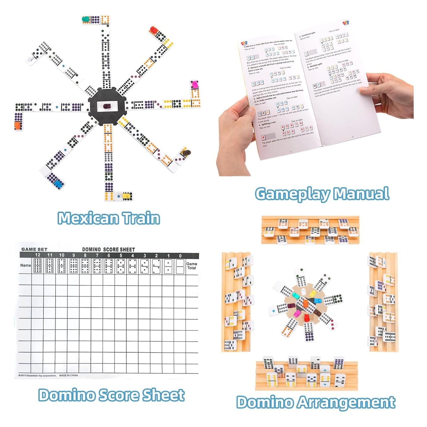 Upgraded Mexican Train Dominoes Set With Wooden Hub And 8 Racks/Trays,Double 12 Dominos Set For Kids, Adults Travel Domino Train