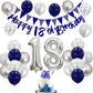 18Th Birthday Decorations For Boys, Blue Happy 18Th Birthday Banner With Navy Blue Silver 18Th Birthday Balloons 18 Birthday Cak