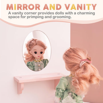 Robud Wooden Play Armoire Closet For Dolls, Doll Closet Furniture Wardrobe With 5 Hangers, Mirror, Velvet Curtains, Fit For 16-20In American Girl Doll Clothes, Gift For Boys & Girls, 3+