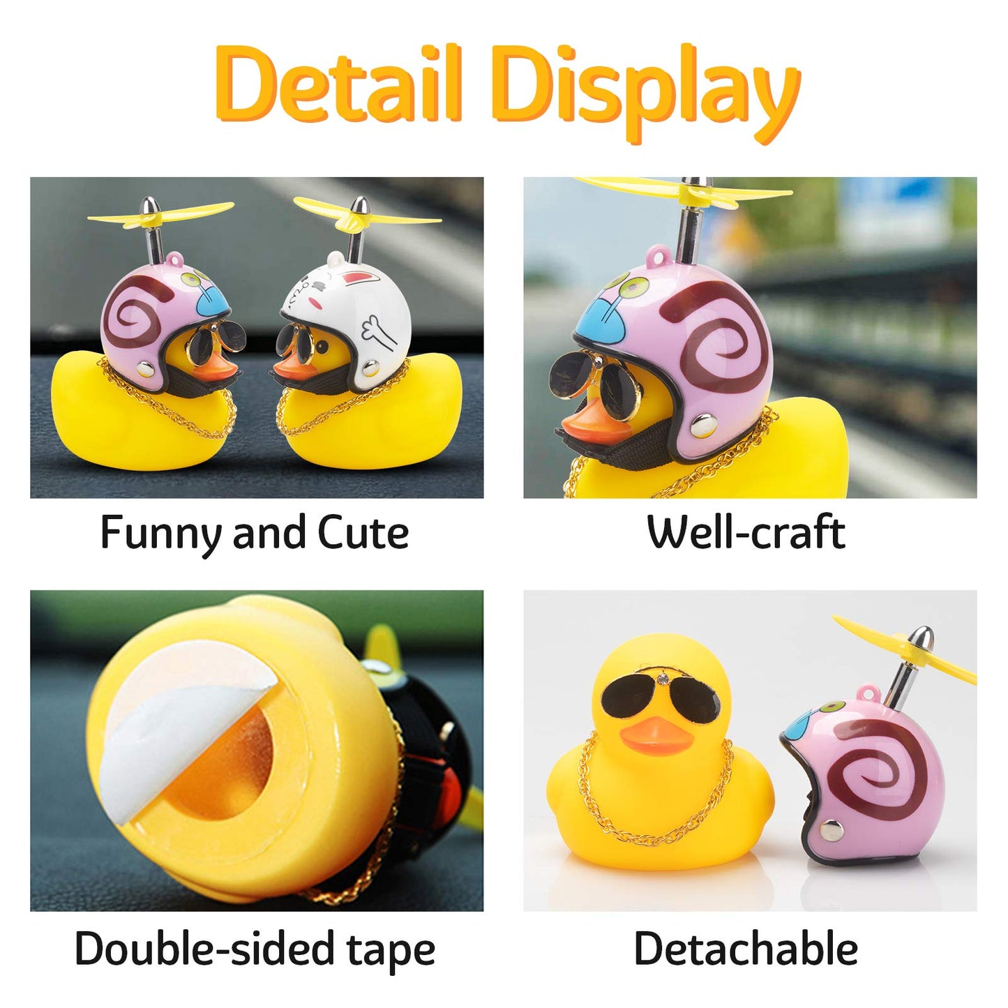 wonuu Rubber Duck Toy Car - Yellow Duck Dashboard Decoration with Glasses and Propeller Helmet, Snail-Yellow