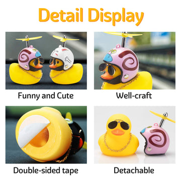 wonuu Rubber Duck Toy Car - Yellow Duck Dashboard Decoration with Glasses and Propeller Helmet, Snail-Yellow