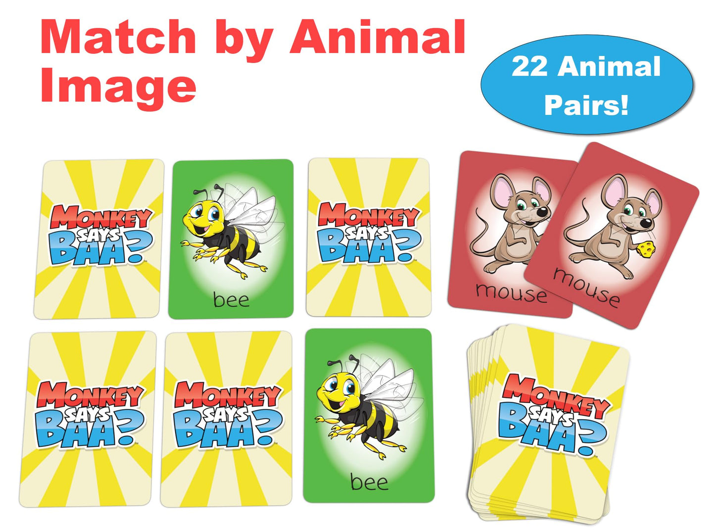 Monkey Says Baa?, An Animal Matching Game For Kids Ages 4 And Up – Play Traditional Matching Or Match To Mimicked Animal Sounds – Perfect Preschool Learning Activities And Classroom Must Have