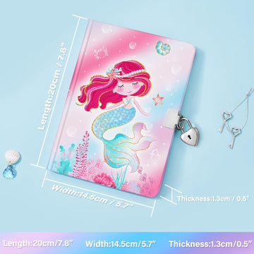 Wernnsai Kids Diary For Girls Mermaid Journal - Kids Gold Foil Journal Girls Mermaid Diary, School Private Diary A5 Lined Memos Writing Drawing Notepad With Lock And Keys, Notebook Birthday Christmas Gift
