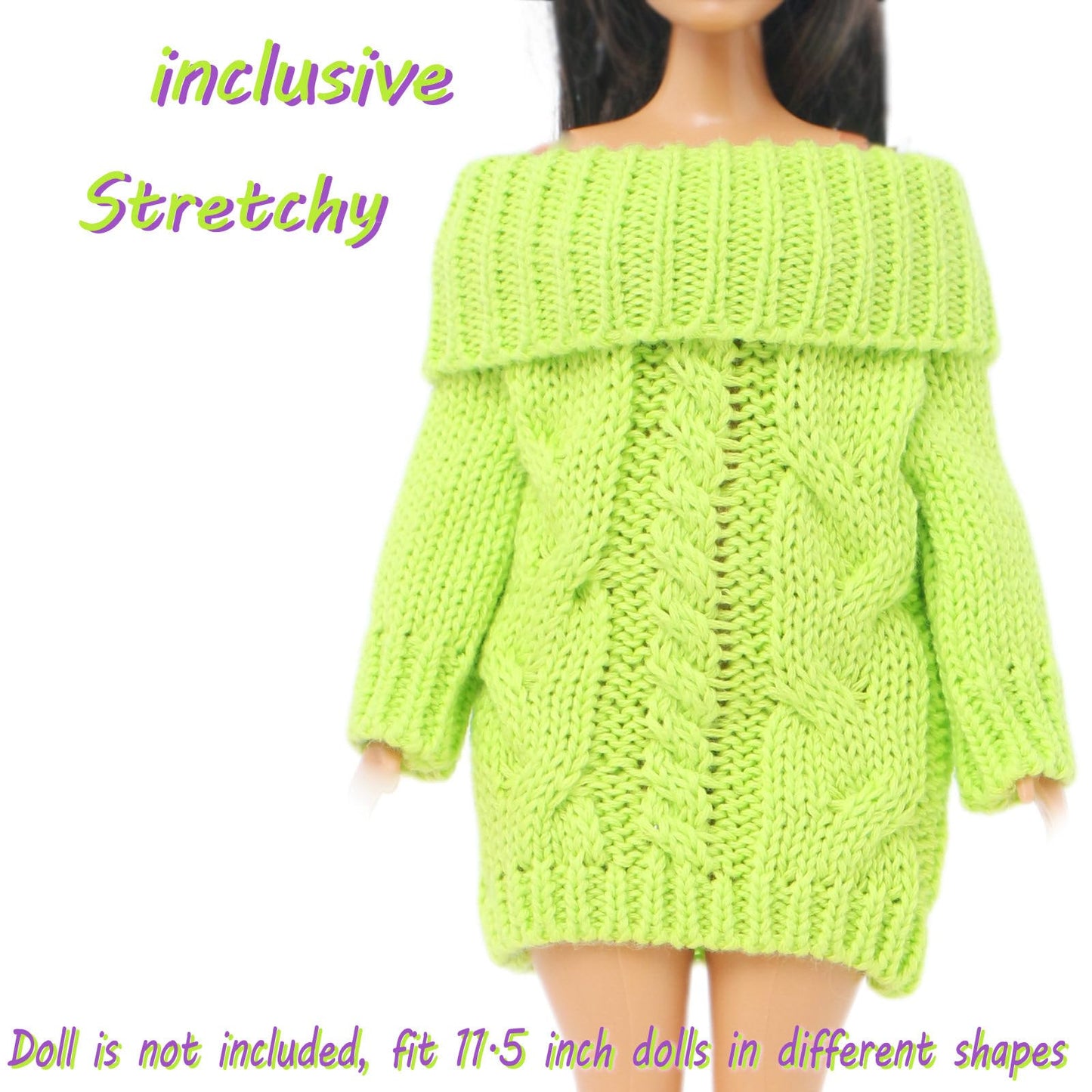 Bjdbus Winter Turtleneck Sweater Clothes For 11.5 Inch Girl Doll Accessories (Fluorescent Green)