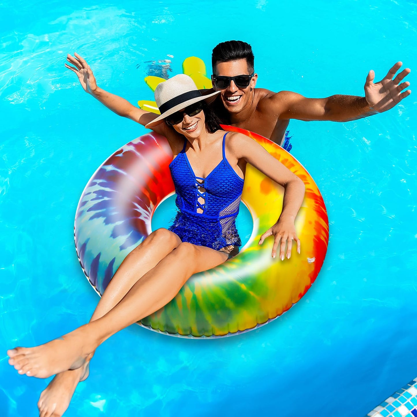 Simgoing 1 Pcs Jumbo Inflatable Pool Floats Rings  Tie Dye Tube Float 47.24 Inch Large Colorful mature-themed Floaties Rainbow Swimming Ring Water Floaty Toy for mature-themed Summer Pool Beach Party Supplies